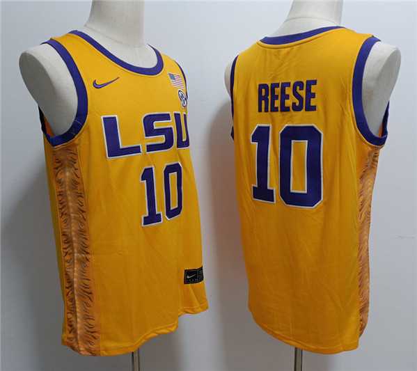 Mens LSU Tigers #10 Angel Reese Yellow Stitched Jersey->->NBA Jersey
